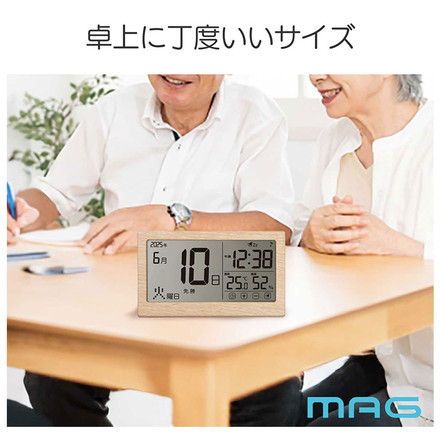MAG マグ デジタルカレンダー 六曜 置き時計 壁掛け時計 掛け時計 兼用 スタンド付き 電波時計アラーム スヌーズ