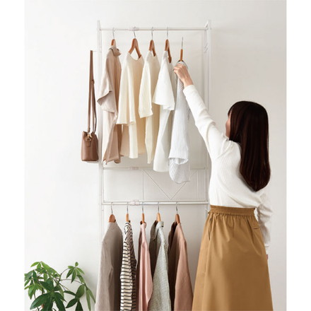 2段ハンガーラック ワイド 伸縮タイプ 幅45~70cm 高さ206.6cm キャスター付き 省スペース 大容量 2段 ベルカ Belca KP-2HW ブラック