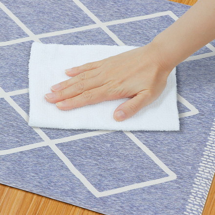 ベストコ 玄関マット 室内 40×80cm お手入れ簡単 防炎 防カビ 抗菌 防臭 ラムバス ブルー ひし形 北欧