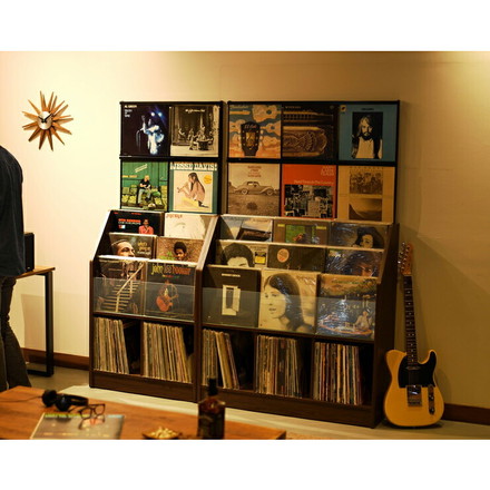 レコードディスプレイラック 木目ナチュラル レコード ジャケット ディスプレイ 約420枚収納 幅103cm ガラス