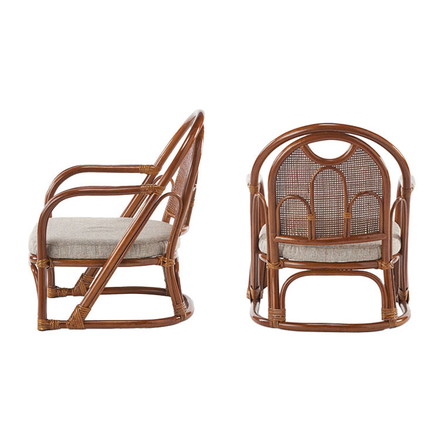 椅子 ラタン チェア 肘掛け付き 背もたれ付き ラタン座椅子ロー 籐 天然素材 丈夫 しなやか 通気性 年中快適 軽量 クッション付き