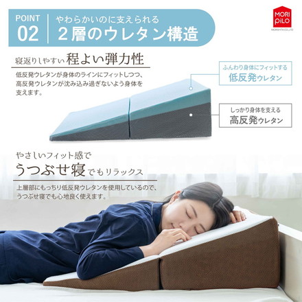 背中から支える斜めまくら モリシタ 枕 幅広 ワイド 大きい ウレタン 首こり 肩こり いびき 防止 仰向け 横向き