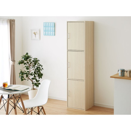 収納ラック 扉付き フルニコ 幅43cm ナチュラル 収納 高さ179.7cm 木目調 マグネット式 大容量 3段