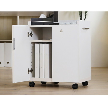 白井産業 オフィスコ 扉付き 収納ワゴン 木製 キャスター付き ホワイト 白 収納 取っ手付き 幅50 奥行き31