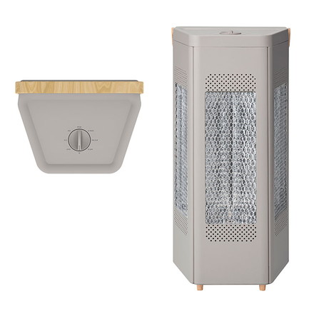 WOOD STYLE トライアングルヒーター 三面 広範囲 ハンドル付 ダイヤル式 木目調 首振りなし 転倒時自動オフ 温度ヒューズ 7モード グレージュ THREEUP スリーアップ