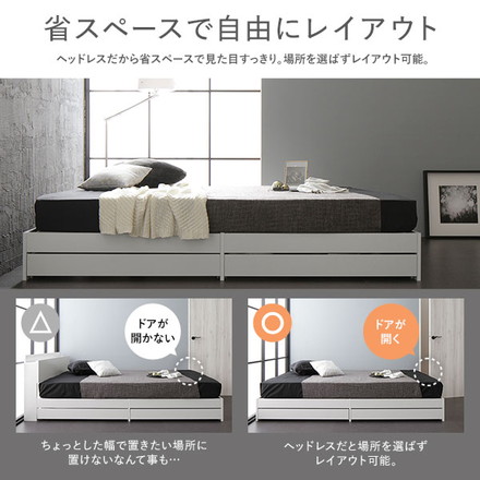 ベッド 収納付き 引き出し付き 木製 省スペース コンパクト ヘッドレス シンプル モダン ブラック セミダブル