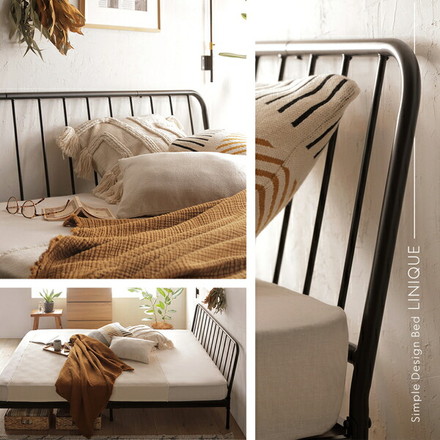 パイプベッド シングル ベッドフレームのみ ブラック ヘッドボード付 スチール インダストリアルベッド 寝室家具