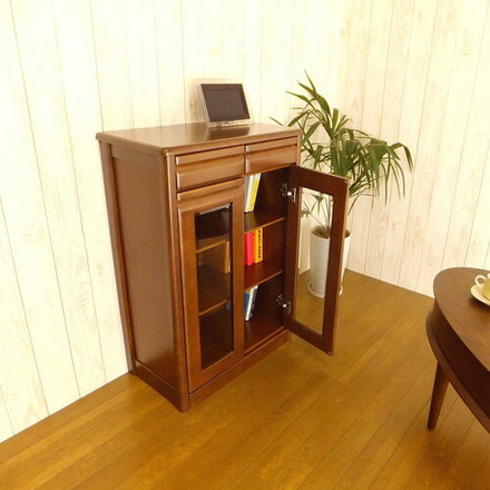 【チェリオ】キャビネット 幅60cm(ラバーウッド・ブラウン)