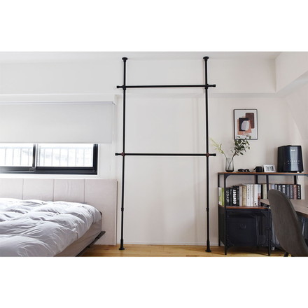 つっぱりハンガー 2段タイプ 幅70~120cm ハンガーラック 突っ張り棒 物干し竿 脱衣所 ランドリー ブラック