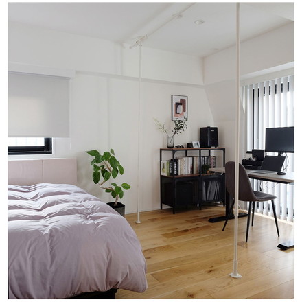 つっぱりカーテンレール 中間支柱付き リングランナー20個付き 幅200~300cm カーテンポール TOSO トーソー Naivis ナイビス ブラック