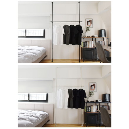 つっぱりハンガー 1段タイプ 幅120~200cm ハンガーラック 突っ張り棒 物干し竿 脱衣所 ランドリー ブラック