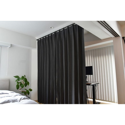 つっぱりポール リングランナー20個付き 幅120~200cm カーテンポール 突っ張り棒 間仕切りパーテーション ブラック