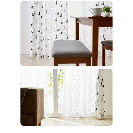 ねこ柄カーテン 【3サイズ】 4枚組 ドレープカーテン レースカーテン にゃーとにゃん 形状記憶 ウォッシャブル 幅100×丈135cm