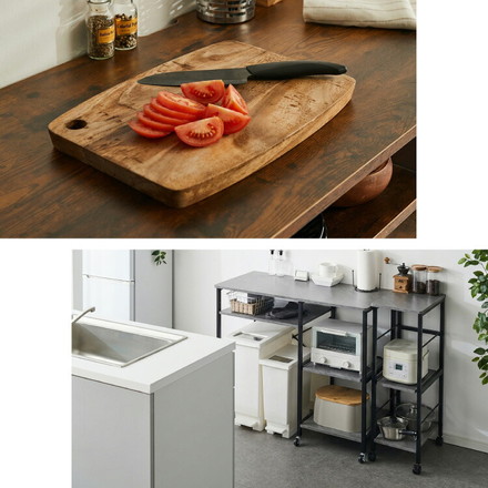 ワイドタイプ キャスター付き キッチンカウンター 幅100 VOID STACK series 大型レンジ対応 木目ホワイト