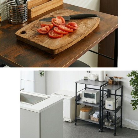 奥行き45cm キャスター付き キッチンラック 幅57.5cm 3段 VOID STACK series ヴィンテージブラウン