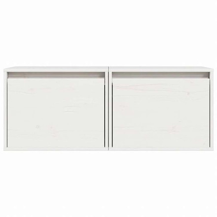 vidaXL ウォールキャビネット 2点 ホワイト 45x30x35 cm パイン無垢材家具 棚