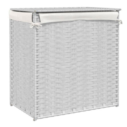 vidaXL ランドリーバスケット 2分割 ホワイト 53x35x57 cm