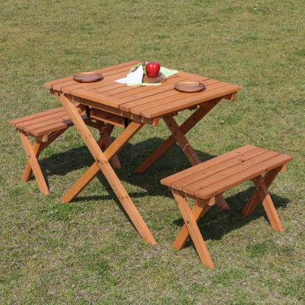 杉材ＢＢＱテーブル＆ベンチセット ミニ コンロスペース付