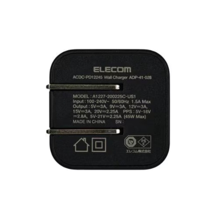 充電器 エレコム 45W USB-C PD/PPS対応 GaN II採用 PSE適合 ACDC-PD12245BK ブラック