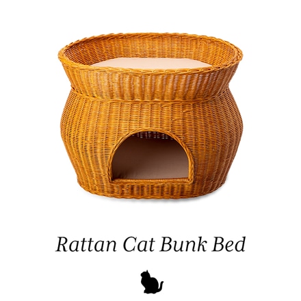 ラタン キャットハウス 2段ベッドタイプ ペット用 ベッド ウレタンクッション付き