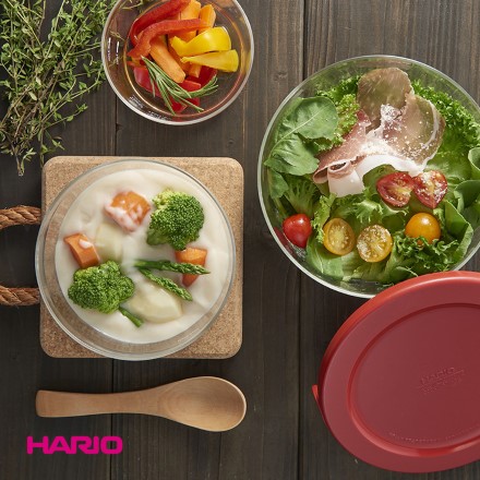 HARIO ハリオ 耐熱ガラス製保存容器 丸 3個セット レッド