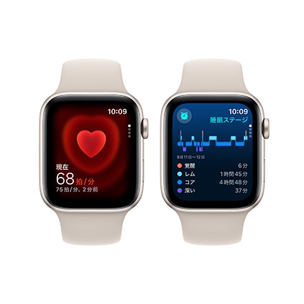 Apple Watch SE 第2世代 （GPSモデル）- 44mmスターライトアルミニウムケースとスターライトスポーツバンド - M/L with AppleCare+