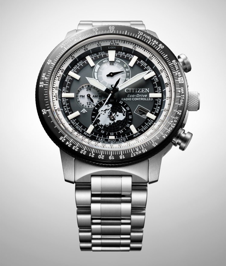 CITIZEN シチズン PROMASTER プロマスター SKY スカイ BY3006-53H メンズ 腕時計 光発電 エコドライブ 電波 飛行計算尺 ワールドタイム 20気圧防水 サファイアガラス ステンレスケース