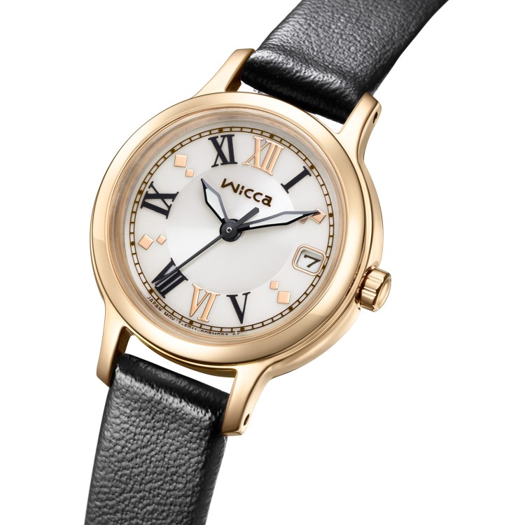 CITIZEN シチズン wicca ウィッカ KH4-921-92 レディース 腕時計 ソーラーテック 光発電 ステンレスめっき（ウォームゴールド） ケース 合成皮革バンド クリスタルガラス 5気圧防水 デイト表示