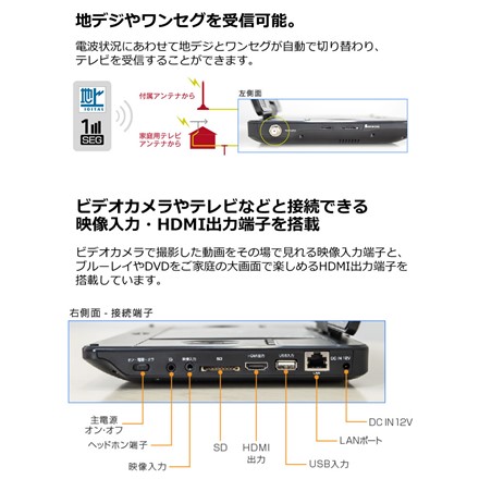 グリーンハウス ブルーレイプレーヤー 11.6型 TV機能付きポータブル GH-PBD11BT-BK