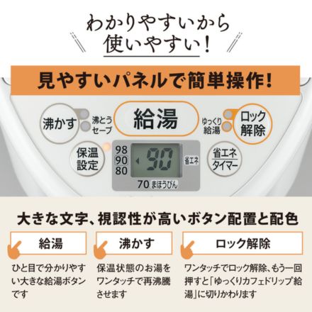 象印マホービン 優湯生 マイコン沸とう VE電気まほうびん 2.2L ホワイト CV-TE22-WA