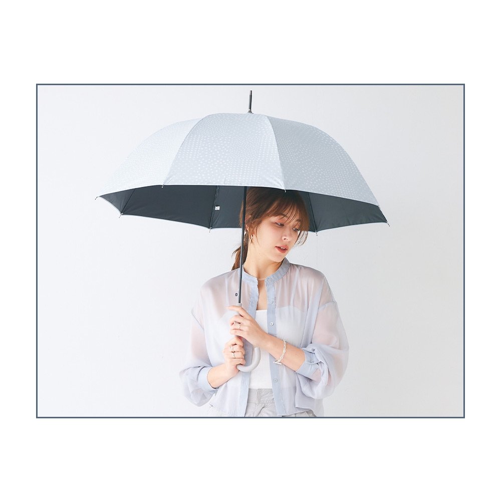完全遮光 UV遮蔽率100% ジャンプ傘 晴雨兼用 日傘 雨傘 北欧ドット柄 サックス