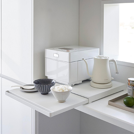 tower タワー キッチン家電下スライドテーブル ホワイト 2105