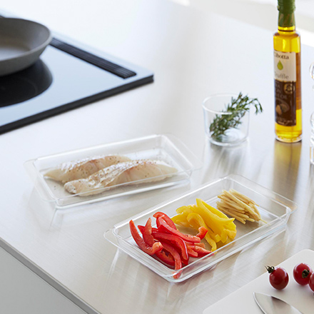 tower タワー 電子レンジ対応連結できる洗いやすい下ごしらえ調理トレー 浅型 2個組 クリア 10336