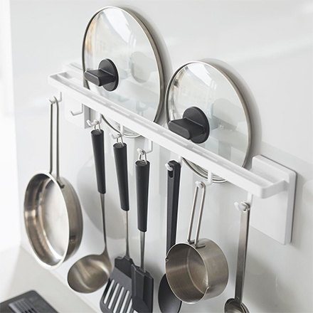 tower タワー フィルムフック鍋蓋も収納できるキッチンツールバーフック付き W55 ホワイト 10412