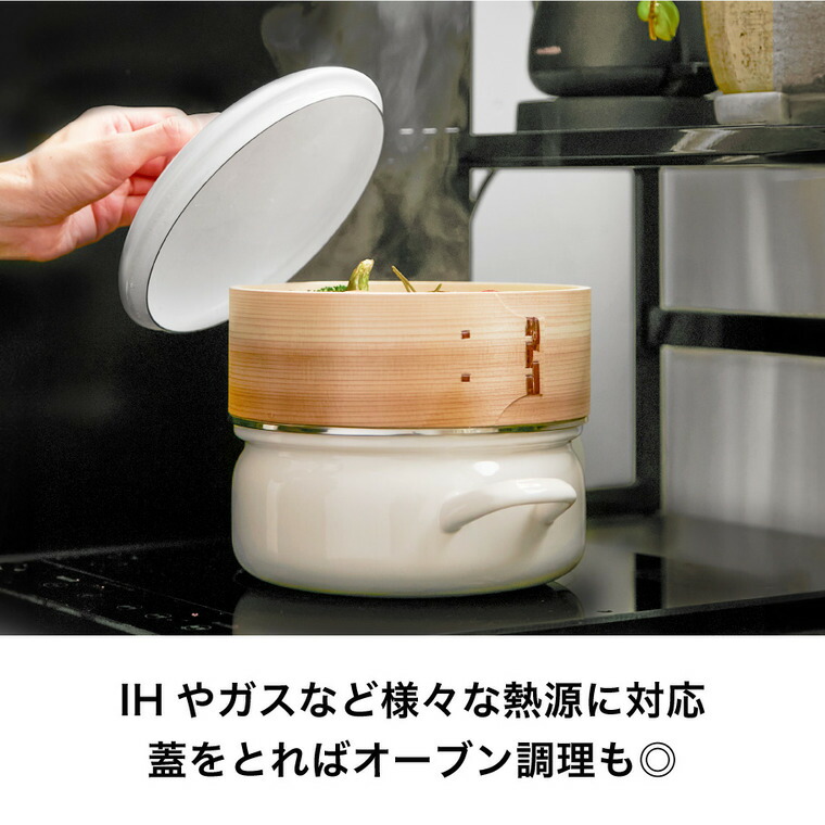 富士ホーロー せいろ付きホーロー鍋 18cm せいろ2段 グレージュ SER-18W SERS-18 / IH対応 ガス火対応 食洗機対応 両手鍋 せいろ蒸し