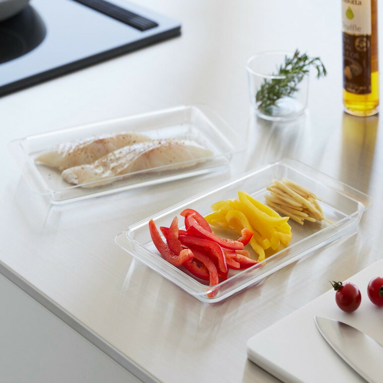 tower 電子レンジ対応連結できる洗いやすい下ごしらえ調理トレー タワー 浅型 2個組 クリア 山崎実業 10336
