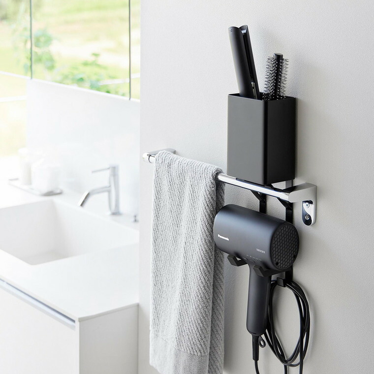 tower タオル掛け上ドライヤー&ヘアーアイロンホルダー タワー 山崎実業 10545 10546 / ホワイト