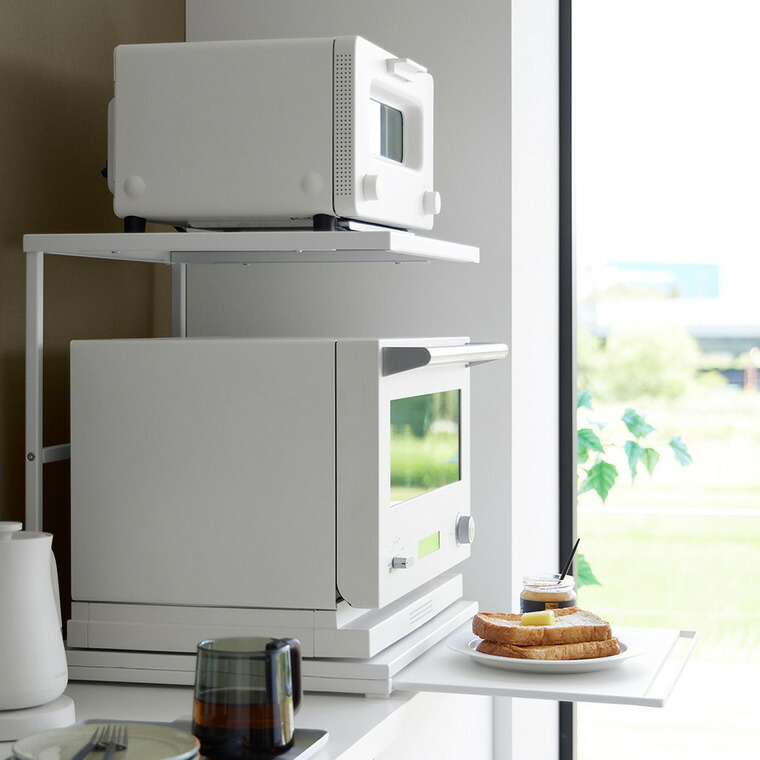 tower スライドテーブル付きキッチン家電下ラック タワー 2段 山崎実業 10652 10653 / ホワイト