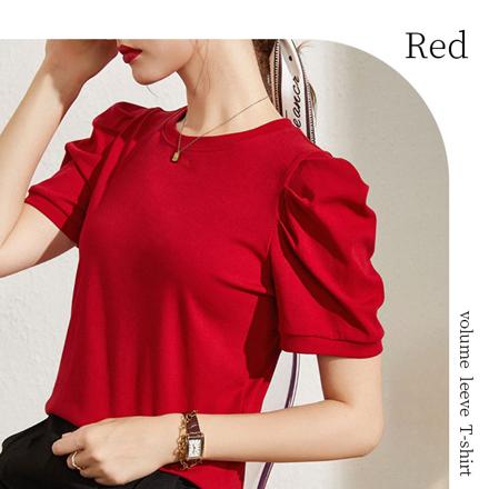 ボリュームスリーブTシャツ j109 XLサイズ レッド
