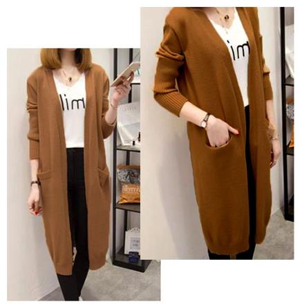 ロングニットカーディガン n80420 ダークグリーン