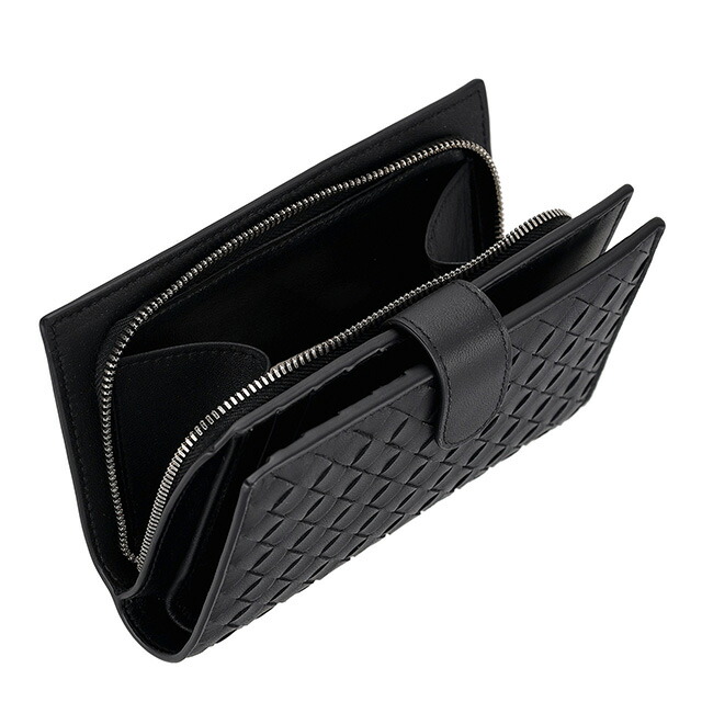 ボッテガ・ヴェネタ 二つ折り財布 レディース ブランド BOTTEGA VENETA イントレチャート レザー 121060-V3UN1 ブラック ウォレット 高級 おしゃれ プレゼント 実用的