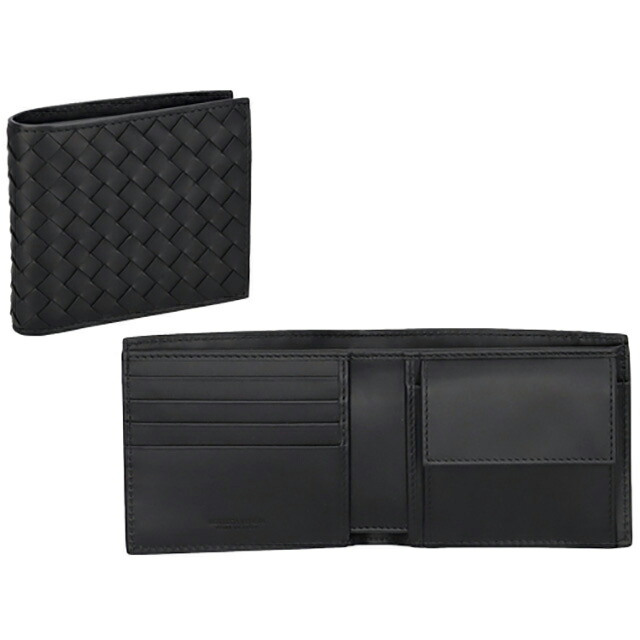ボッテガ・ヴェネタ 二つ折り財布 メンズ BOTTEGA VENETA イントレチャート レザー 193642 V47W1 8803 ブラック ウォレット ブランド 高級 おしゃれ プレゼント 実用的