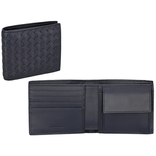 ボッテガ・ヴェネタ 二つ折り財布 メンズ BOTTEGA VENETA イントレチャート レザー 193642 V47W1 8838 ネイビー ウォレット ブランド 高級 おしゃれ プレゼント 実用的