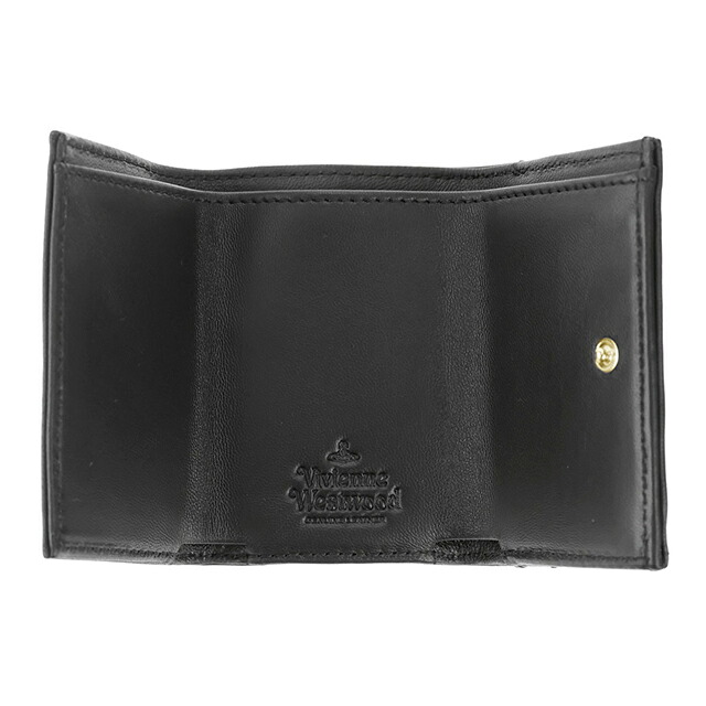 ヴィヴィアン ウエストウッド 三つ折り財布 コンパクト 三折財布 レディース ブランド Vivienne Westwood SAFFIANO 革 レザーウォレット 小銭入れあり ロゴ 51150009 L001N N403 BLACK GOLD ビビアン 高級 おしゃれ プレゼント 実用的