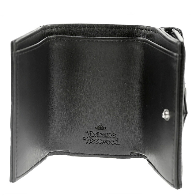 ヴィヴィアン ウエストウッド 三つ折り財布 コンパクト 三折財布 レディース ブランド Vivienne Westwood PU GRAIN 革 レザーウォレット 小銭入れあり ロゴ 51150009 S000D N403 BLACK ビビアン 高級 おしゃれ プレゼント 実用的