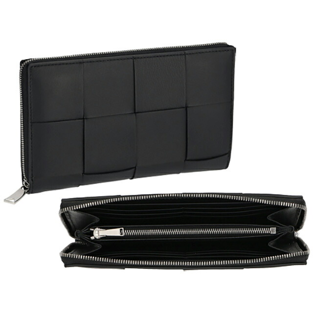 ボッテガ・ヴェネタ 長財布 メンズ BOTTEGA VENETA マキシイントレチャート レザー 651368 V3UO1 8803 ブラック ウォレット ブランド 高級 おしゃれ プレゼント 実用的