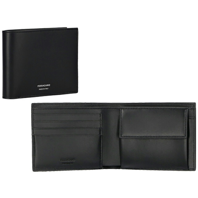 フェラガモ 二つ折り財布 メンズ Ferragamo 661329CALF NER 770 094 ブラック ウォレット ブランド 高級 おしゃれ プレゼント 実用的
