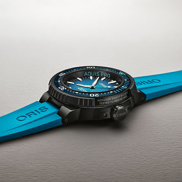 オリス AQUIS PRO 1000M 49.5mm 自動巻き 腕時計 ブランド メンズ チタン 替えベルト ORIS 01 733 7801 7255-Set アナログ ブルーグラデーション ブルー スイス製 高級 おしゃれ 防水 プレゼント 男性 実用的