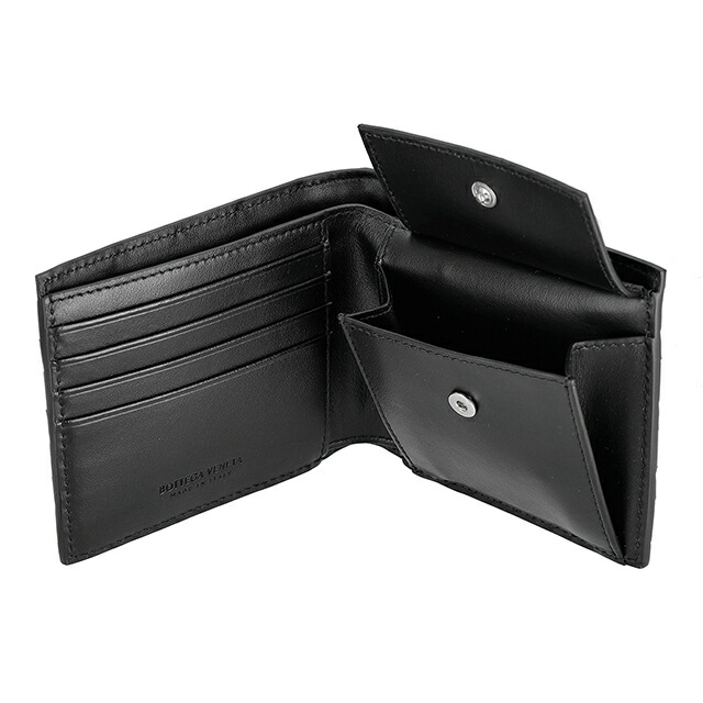 ボッテガ・ヴェネタ 二つ折り財布 二折財布 メンズ ブランド BOTTEGA VENETA 749412-V3US1 8803 ブラック/シルバー ウォレット 高級 おしゃれ プレゼント 実用的