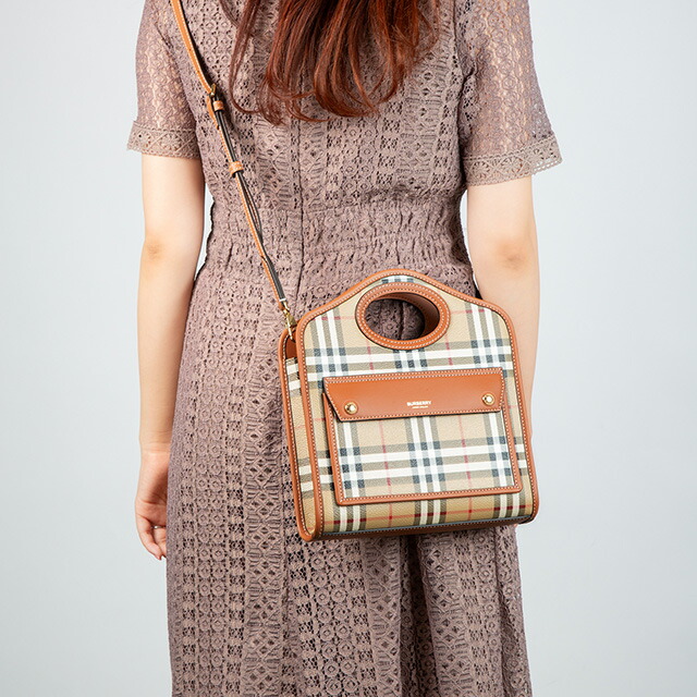 バ－バリ－ ハンドバッグ レディース BURBERRY チェック 8066166 ベージュ 軽量 小さめ 手提げ ブランド 高級 おしゃれ プレゼント 女性 実用的 かわいい